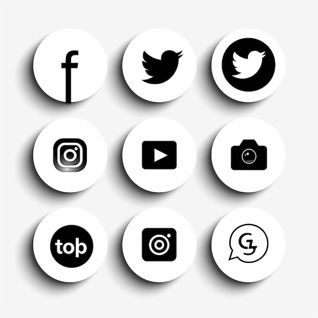 ícones simples de mídia social em preto e branco