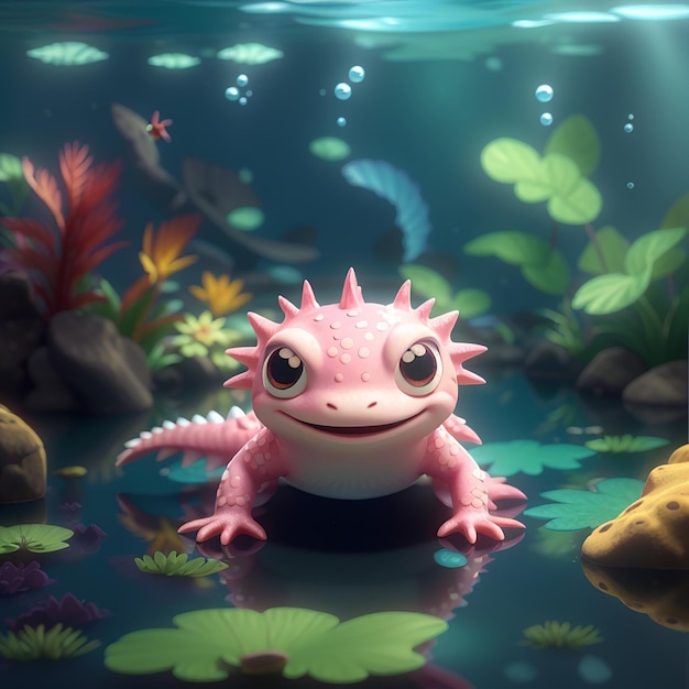 Iconha vetorial de desenho animado Axolotl Ilustração Iconha de amor animal Conceito isolado Estilo de desenho ilustrado de vetor plano premium