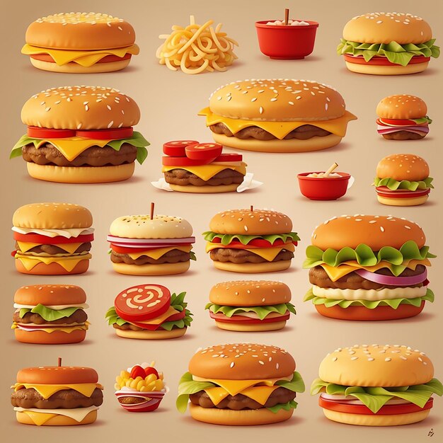 Iconha vetorial de desenho animado de hambúrguer Ilustração Iconha conceitual de fast food Isolado Premium Vector Flat Cartoon Style