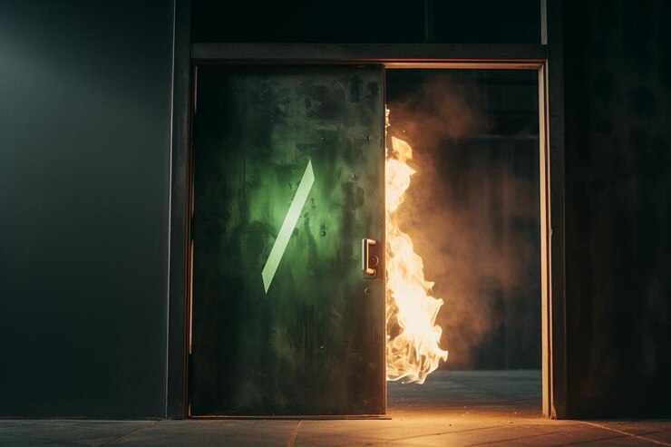 Foto icônico de porta de saída com seta de saída