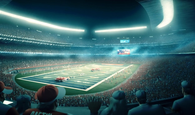 El icónico estadio del Super Bowl estadounidense con espectadores esperando ansiosamente el partido más importante de la temporada