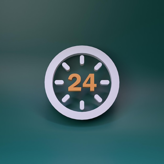 Icono 24 horas al día Logotipo de 24 horas Ilustración de renderizado 3d