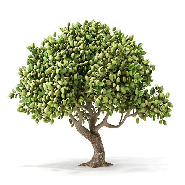Foto icono 3d árbol de pistacho con nueces de pistacho aisladas sobre un fondo blanco ilustración 3d