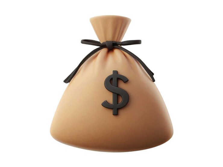 Icono 3D de una bolsa de dinero sobre fondo blanco