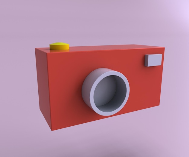 Icono 3D de la cámara fotográfica el concepto de un símbolo de cámara Ilustración de representación 3d sobre fondo Purply Magenta