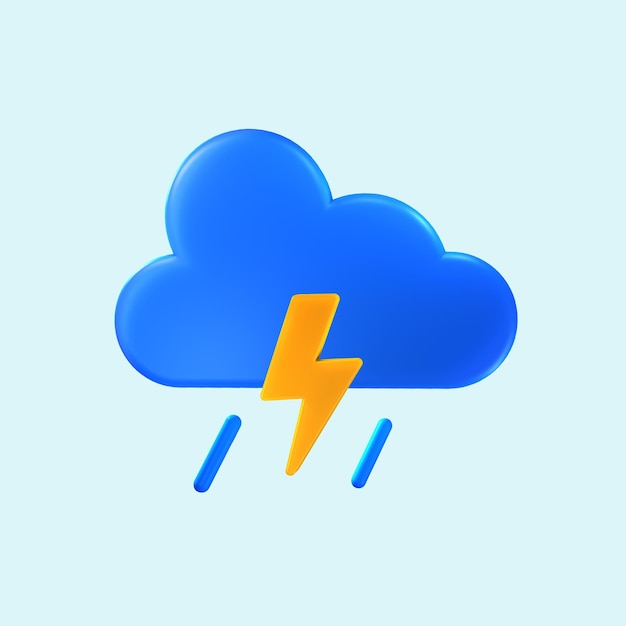 Ícono 3D de día nublado con lluvia y truenos en 3d para conocer el clima en una aplicación o en la web