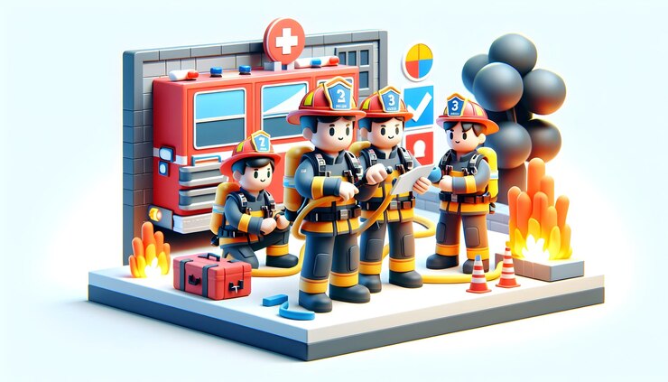 Foto icono 3d de entrenamiento de bomberos que demuestra ejercicios de rescate en un entorno de trabajo realista en iso