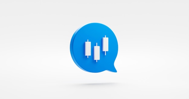 Icono 3d de gráfico de candelabro azul aislado en fondo blanco con diagrama de acciones de intercambio de comercio de negocios de finanzas de mercado o símbolo de gráfico de inversión financiera y signo de mensaje de burbuja de economía de ganancias de dinero