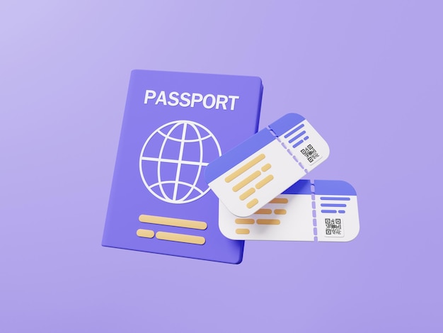 Ícono 3D Pasaporte con cupón boleto aéreo tarjeta de embarque ocio turismo vacaciones verano vacaciones concepto flotando sobre fondo pastel aislado Viajes turismo avión viaje planificación gira mundial 3d renderizado