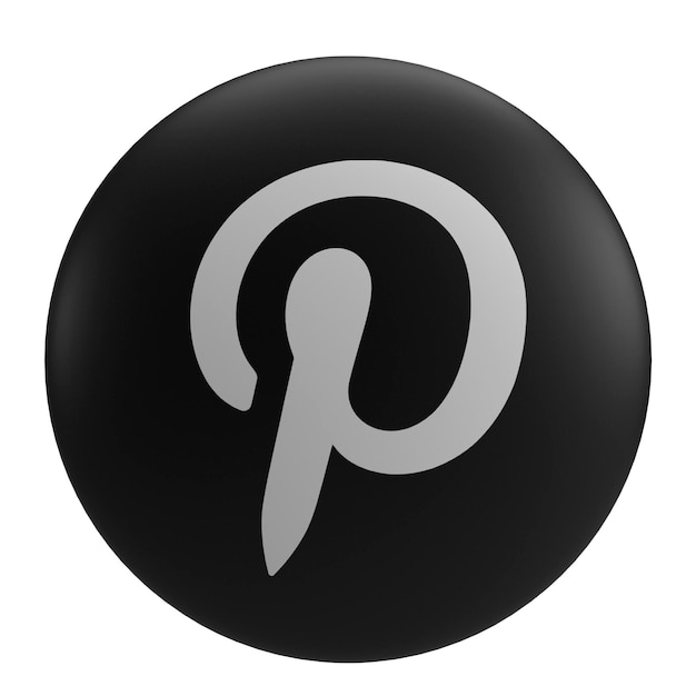 Foto icono 3d de pinterest en blanco y negro para las redes sociales