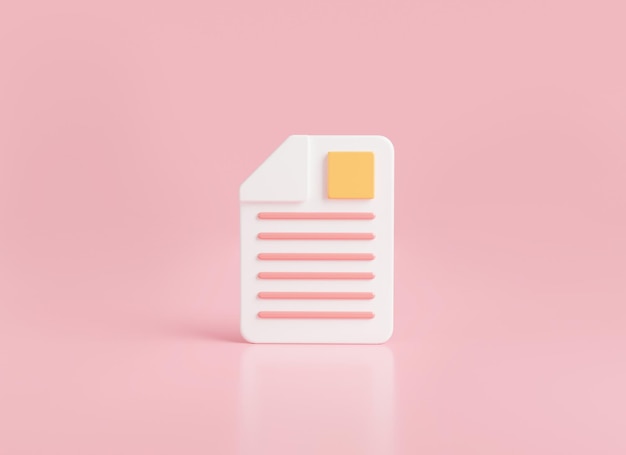 Ícono 3d que representa la ilustración del ícono de documentos en papelconcepto sobre la gestión de documentos 3dPila de hojas de papel aisladas sobre fondo rosa pastelHoja de trabajo del documento de texto del archivo de texto Icono empresarial