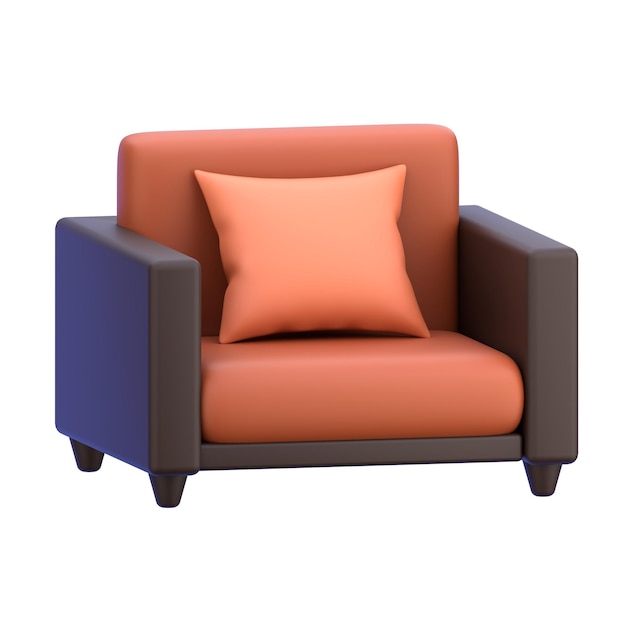 Icono 3d sofá único ilustración 3d elemento 3d renderización elementos gráficos elemento de diseño