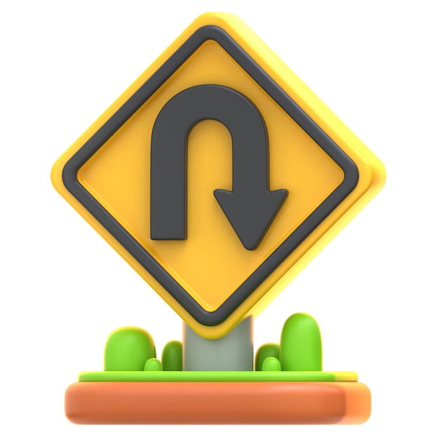 Ícono 3D U Turn Sign Ilustración 3D Elemento 3D Rendering Elemento gráfico Elemento de diseño