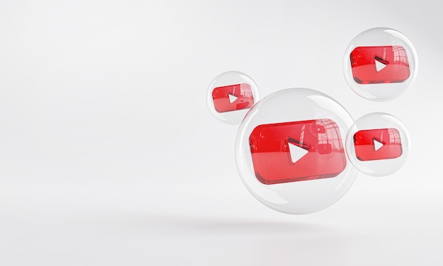 Foto icono de acrílico de youtube dentro del espacio de copia de vidrio burbuja 3d