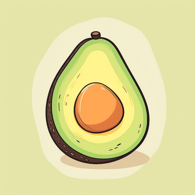 Icono de aguacate de dibujos animados minimalistas con fondo beige