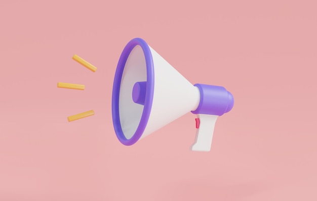 Icono de altavoz megáfono aislado sobre fondo rosa Icono de altavoz Altavoz de ruido Hablar anuncio de noticias Concepto de tiempo de marketing Ilustración de renderizado 3d estilo minimalista de dibujos animados