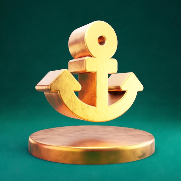 Icono de ancla. Símbolo de Fortuna Gold Anchor con fondo verde Tidewater. 3D prestados icono de redes sociales.