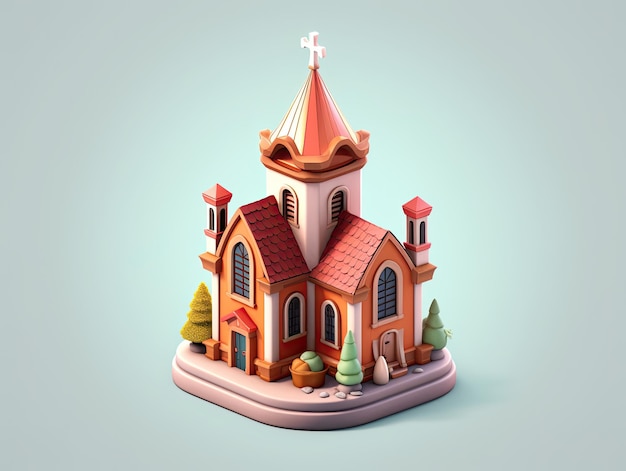 Icono de la aplicación cristiana de la iglesia de estilo 3d aislado en un fondo colorido IA generativa