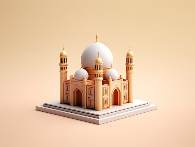 Icono de aplicación de islam musulmán de mezquita de estilo 3d aislado sobre fondo colorido IA generativa