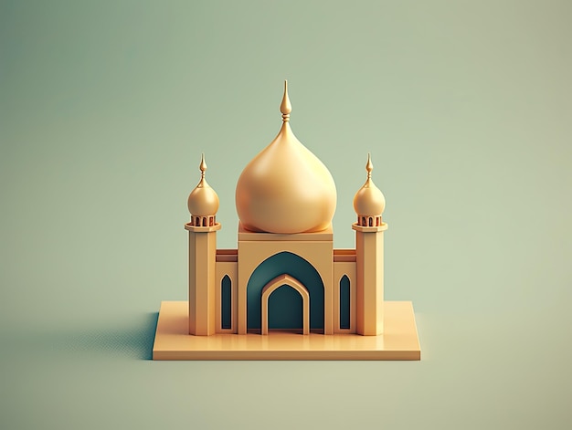 Icono de aplicación de islam musulmán de mezquita de estilo 3d aislado sobre fondo colorido IA generativa