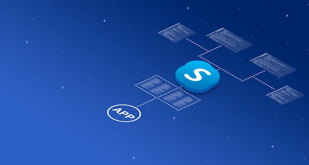 icono de la aplicación de skype en el sistema con elementos de código de programa 3d