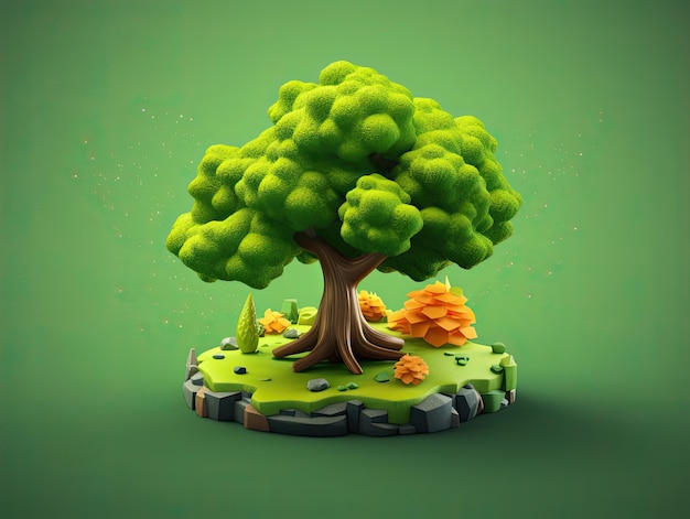Icono de aplicación verde de naturaleza de árbol de estilo 3d aislado en fondo colorido IA generativa