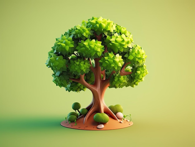 Icono de aplicación verde de naturaleza de árbol de estilo 3d aislado en fondo colorido IA generativa