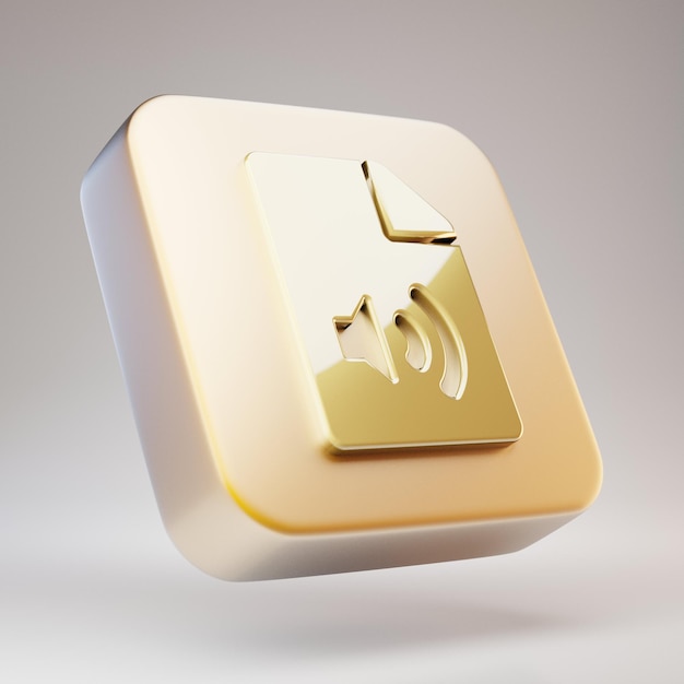 Icono de archivo de audio. Símbolo de archivo de audio dorado sobre placa de oro mate. 3D prestados icono de redes sociales.