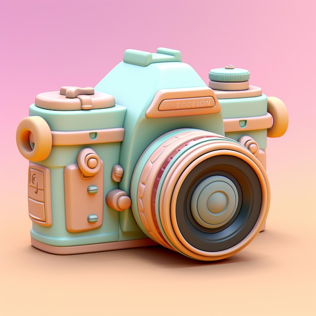 Icono de arcilla 3D de la cámara en un fondo de color pastel Generativo ai