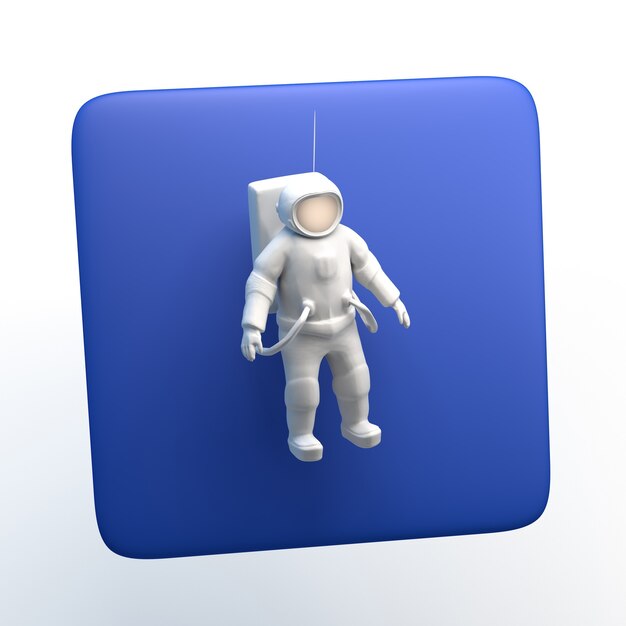 Icono de astronauta sobre fondo blanco aislado. Ilustración 3D. App. De vuelta a la escuela.