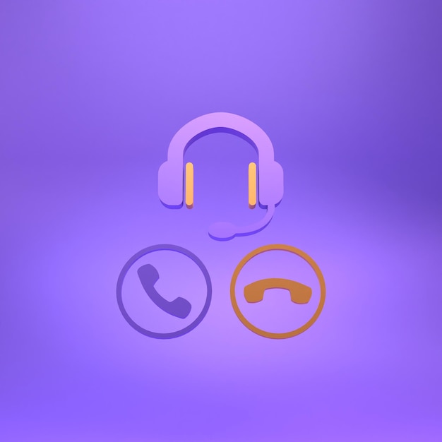Icono de auriculares con micrófono Centro de llamadas o concepto de soporte Ilustración de representación 3d