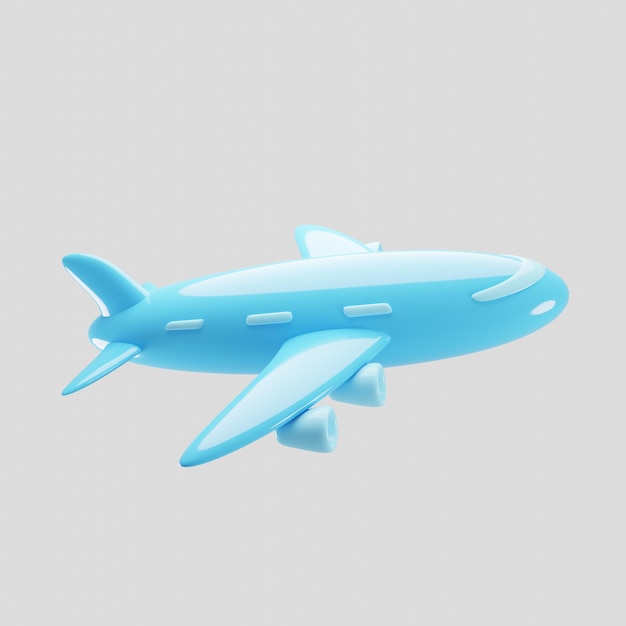 Icono de avión de vuelo con estilo de dibujos animados en renderizado 3d Concepto de icono de viaje Ilustración 3d