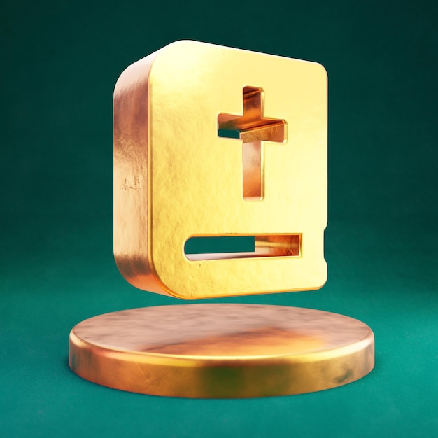 Icono de la Biblia. Símbolo de la Biblia Fortuna Gold con fondo verde Tidewater. 3D prestados icono de redes sociales.