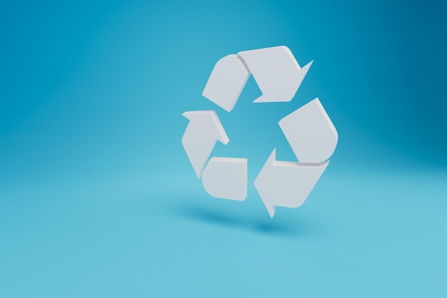 Icono blanco de reciclaje y clasificación de basura en un renderizado 3D de fondo azul