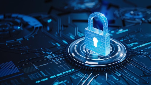 Icono de bloqueo de red de seguridad cibernética y tecnología de Internet empresario de redes que protege datos