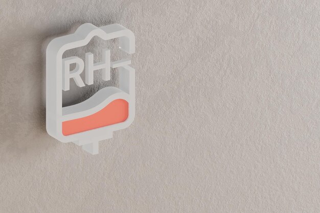 Foto icono de bolsa de sangre tipo de sangre rh símbolo médico en pared de fondo gris ilustración de renderización 3d ba