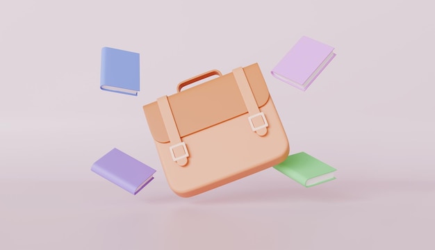 Icono de bolso de escuela y libro flotante concepto de aprendizaje de formación educativa
