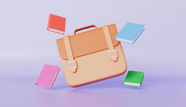 Icono de bolso de escuela y libro flotante Concepto de aprendizaje de formación educativa