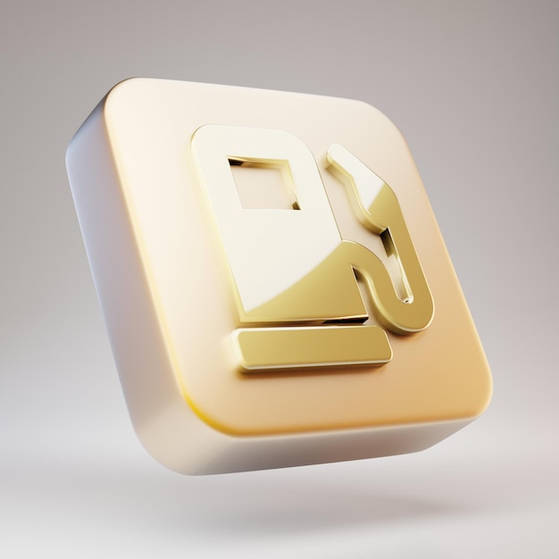 Icono de bomba de gas. Símbolo de bomba de gas dorado sobre placa de oro mate. 3D prestados icono de redes sociales.