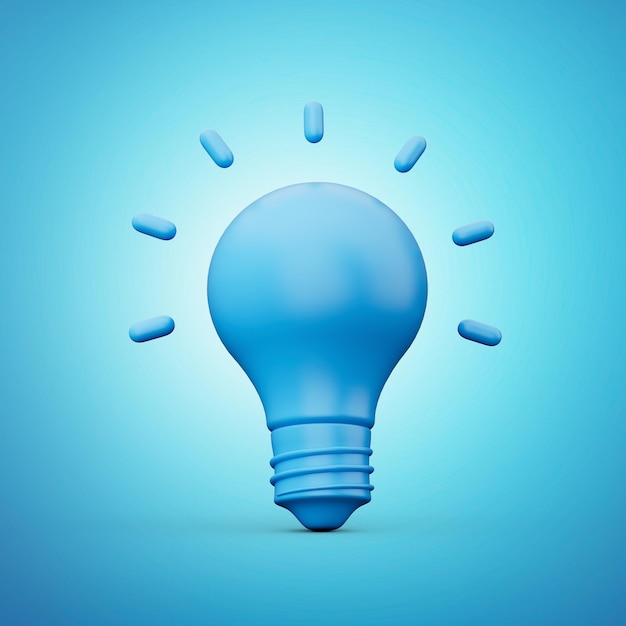 Icono de bombilla azul brillante en 3d con icono de bomblina azul idea de concepto creativo ilustración en 3d