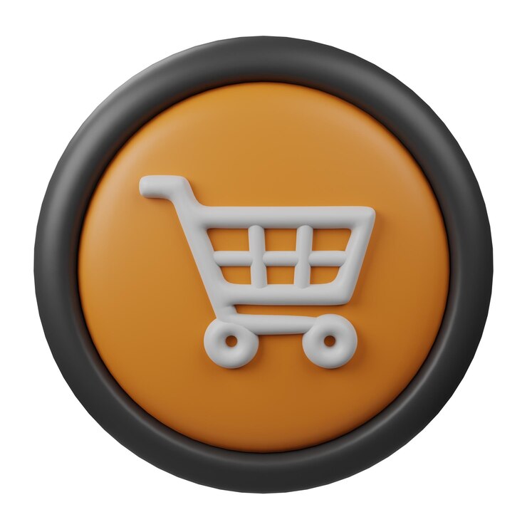 Foto icono de botón de carro renderizado en 3d con color naranja y borde negro para el diseño creativo de la interfaz de usuario