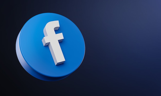 Icono de botón de círculo de Facebook 3D con espacio de copia