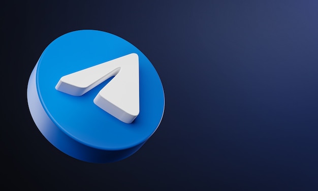 Icono de botón de círculo de Telegram 3D con espacio de copia