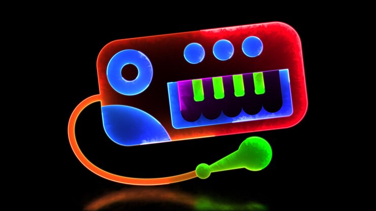 Foto icono de bucle brillante teclado musical efecto neón fondo negro