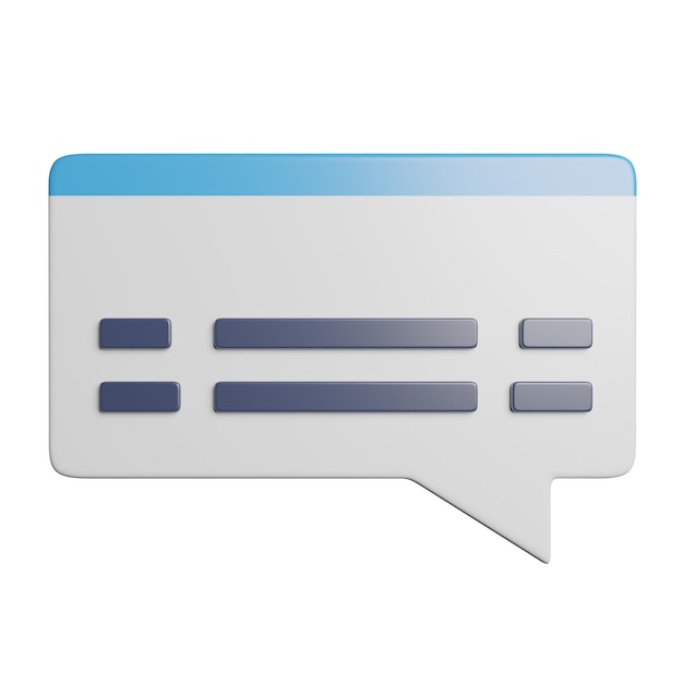 Icono de burbuja de chat renderizado en 3D para mensajería y comunicación