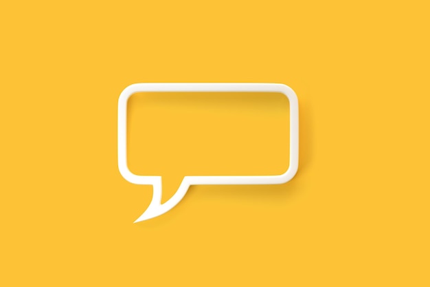 Icono de burbuja de discurso de marco plano 3D para cita de texto sobre un fondo amarillo con espacio de copia renderizado 3D