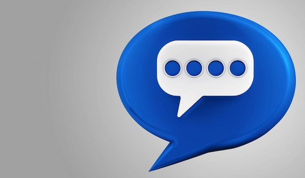 Icono de burbuja de voz azul de mensaje de chat 3d con símbolo de recordatorio de aviso de alerta de notificación de campana