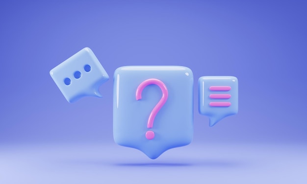 Foto icono de burbuja de voz de representación 3d con signo de interrogación aislado sobre fondo azul ilustración 3d