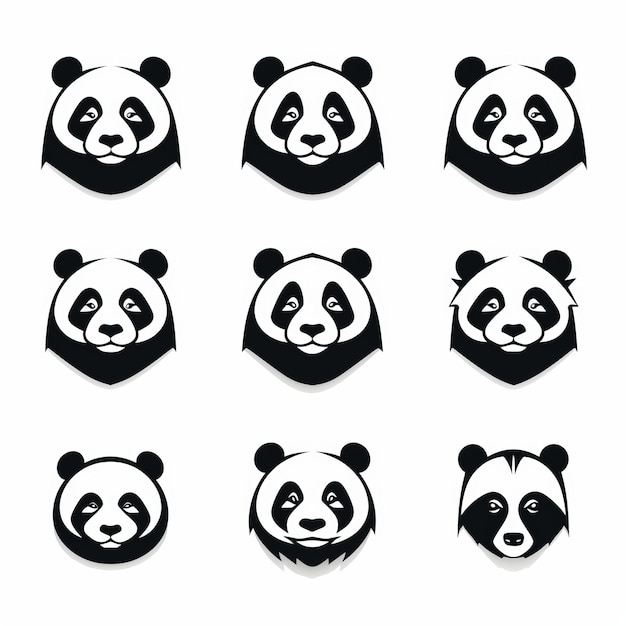 Icono de cabeza de panda audaz y luminoso con ilustración en blanco y negro