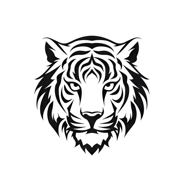 Foto icono de cabeza de tigre cara de tigre en fondo blanco ilustración generativa de ia predador salvaje peligroso y fuerte icono negro gato grande de la selva logotipo